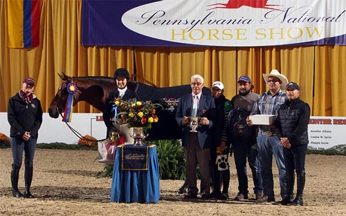 Katherine Dash and Laura Wasserman's Boss Champion Small Junior Hunter 16-17 2016 Pennsylvania National Photo Al Cook