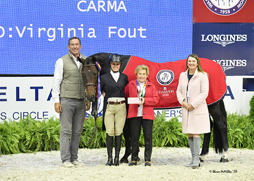 Virginia Fout and Carma 2016 Washington International Amateur Owner Hunter 3'3" Over Champion Photo by Shawn McMillen