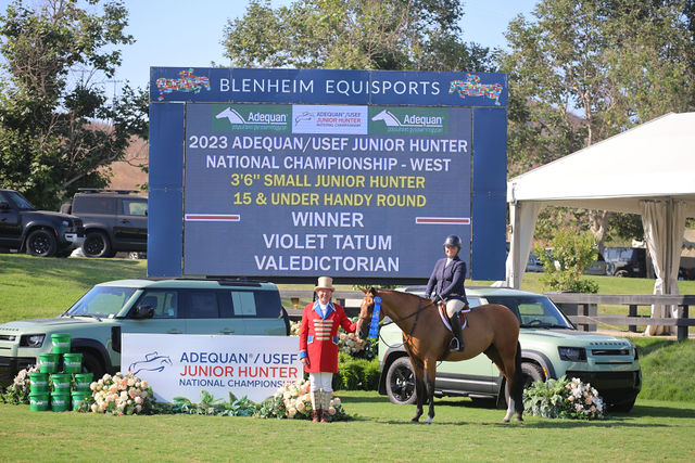 Violet Tatum and Valedictorian Winner 3'6" Small Junior Hunter 15 & Under Handy Round 2023 Adequan/USEF Junior Hunter National Championship - West