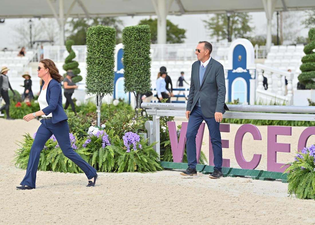 Archie Cox and Keri Kampsen judging the WEC Equitation Cup World Equestrian Center 2024 Ocala, FL Photo by Andrew Ryback