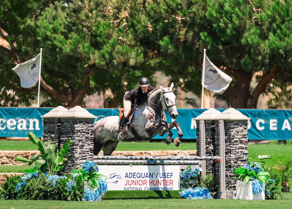 Brayden Anson and Santini Van't Kiezelhof 7th, Large 3'3" 16-17 Handy Round 2025 Adequan/USEF Junior Hunter National Championship - West Del Mar, California Photo by Captured Moment