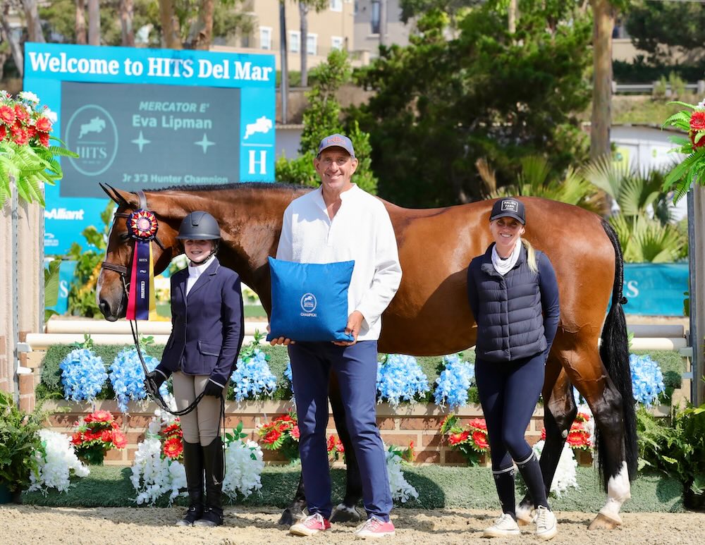Eva Lipman and Mercator E' Champion, Large Junior Hunter 3'3" 2025 HITS Del Mar Summer Festival 2 Photo by High Desert