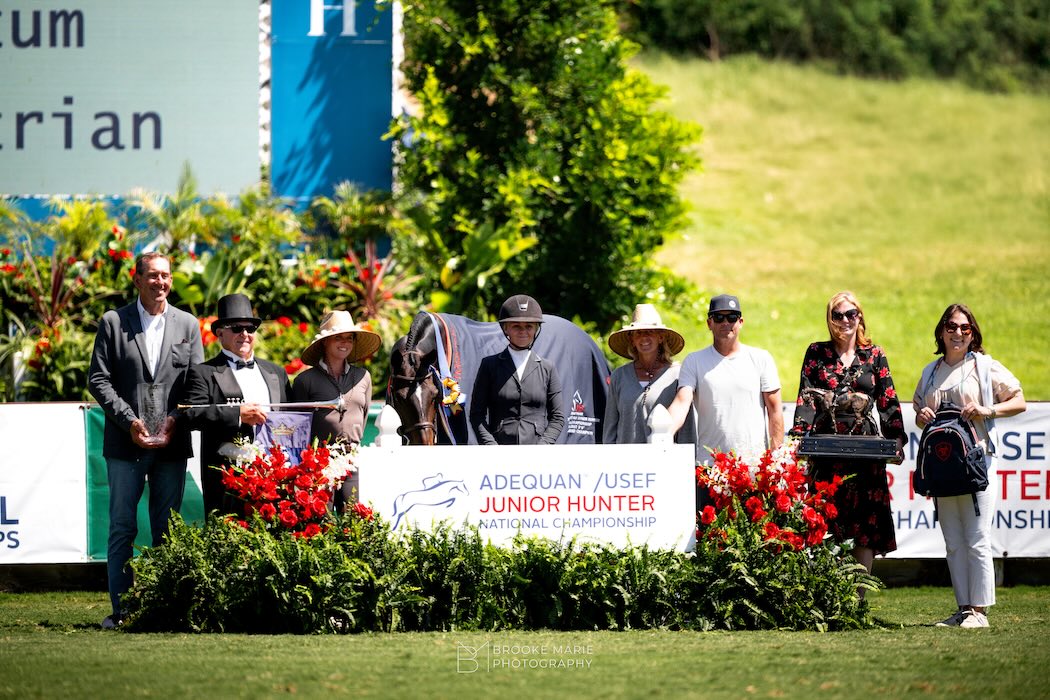 Violet Tatum and Jagerbomb 2025 Adequan/USEF Junior Hunter National Championship - West 3’6” Junior Hunter, Overall Grand Champion River Edge Farm Perpetual Trophy, Winner Classic Phase, Winner Handy Phase, Winner U/S Phase, 3rd Del Mar, California Photo by Brooke Marie