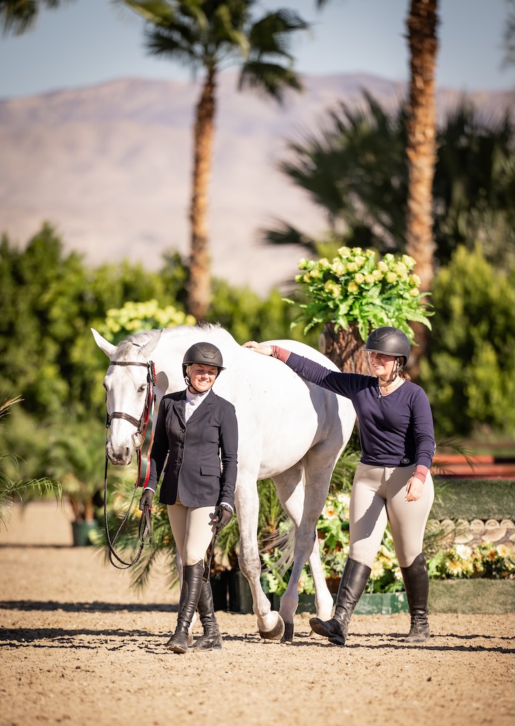 Karli Postel and Lauren Bendowski with Calabria Champion Green Hunter 3'6" Large Junior Hunter 3'3" with Lauren Bendowski 2025 Desert Holiday WCHR Week