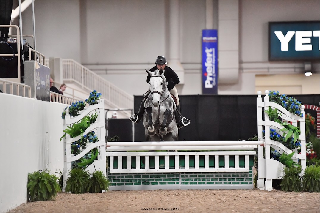 Brayden Anson and Santini Large Junior Hunter 3'3" Classic and Stake Winner 2025 USHJA National Championships Photo by Andrew Ryback