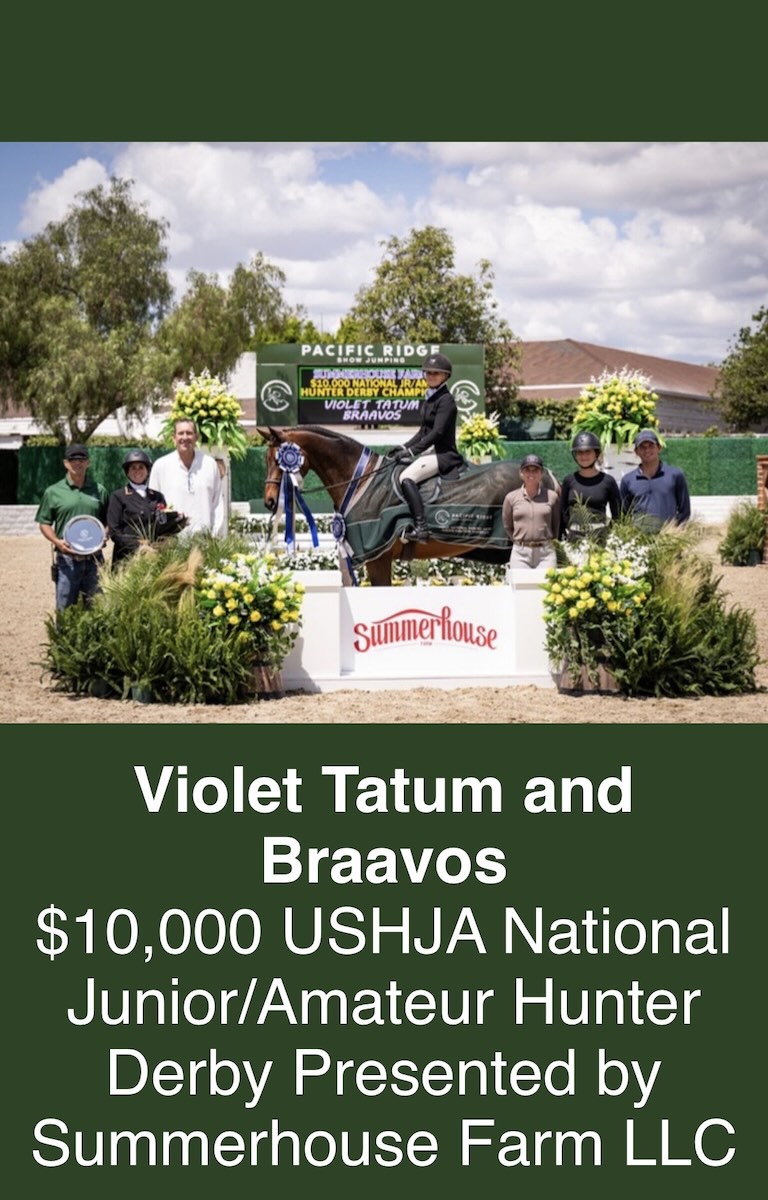 Violet Tatum and Braavos Champion $10,000 USHJA Junior/Amateur Hunter Derby 2026 Pacific Ridge Show Jumping Los Angeles Equestrian Center